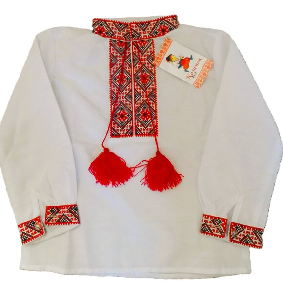 Kids-Ukrainian Vyshyvanka Embroidered Red and White - size 3T years , New - Picture 2 of 4